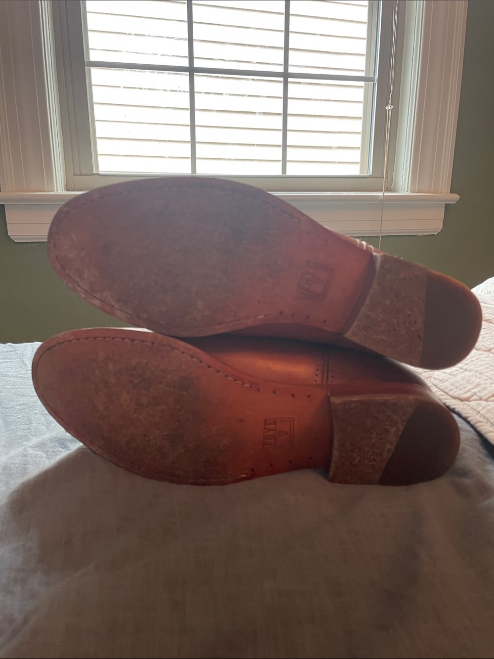 Frye Two-Tone Brown and Tan canvas & Leather Heeled Boots - Picture 4 of 6